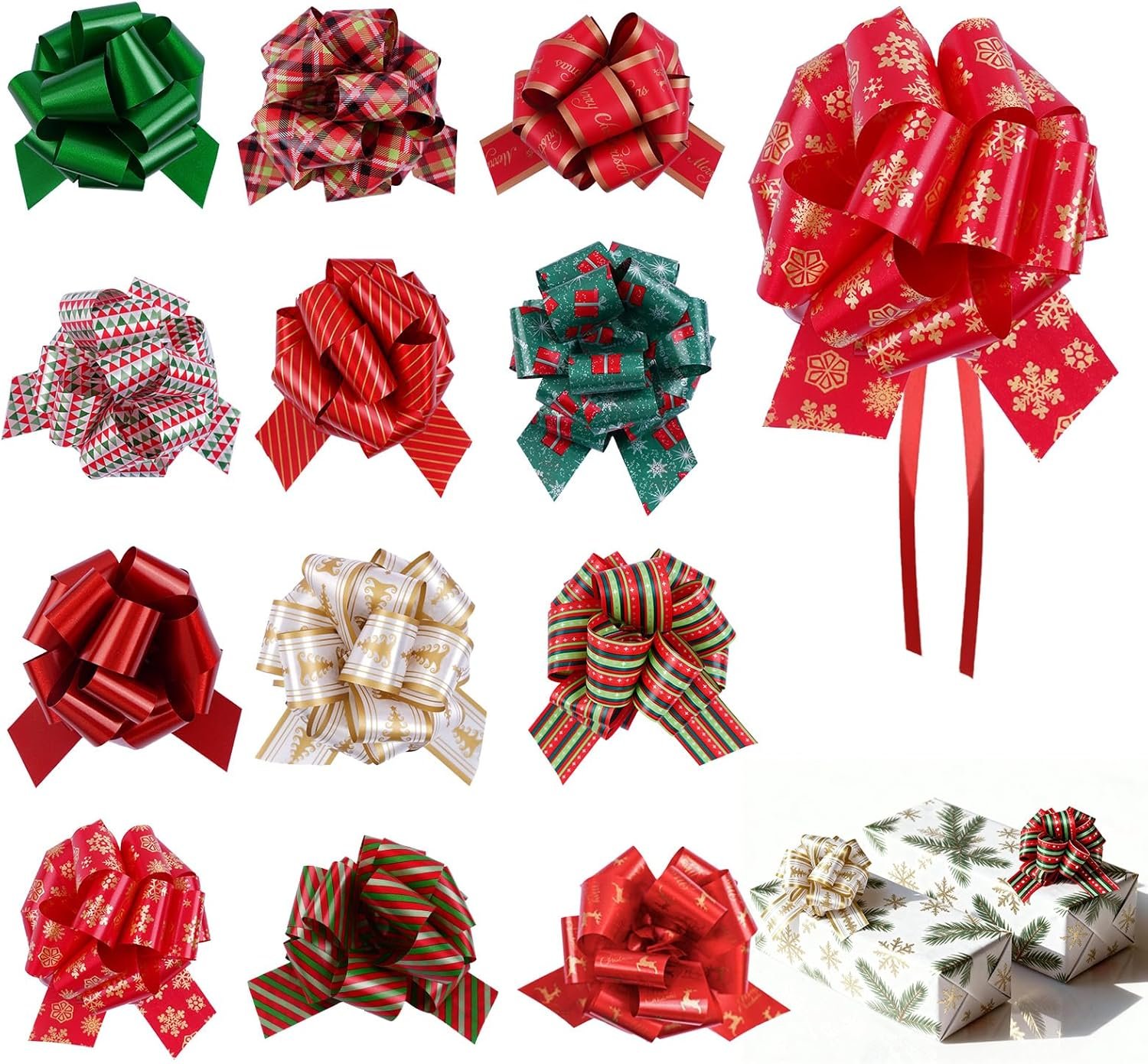 12 peças de laços grandes de Natal para presentes – Arcos de Natal multicoloridos de 12,7 cm de largura para cestas de presente, árvores, garrafas de vinho e decoração de férias 12 peças de laços grandes de Natal para presentes – Arcos de Natal multicoloridos de 12,7 cm de largura para cestas de presente, árvores, garrafas de vinho e decoração de férias