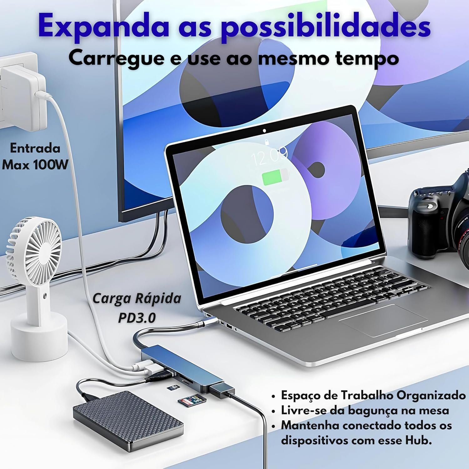 Adaptador Hub USB-C Multiportas 6 em 1, MTS, HDMI 4K, USB 3.0, USB 2.0, Leitor SD/TF, USB-C PD 100W – Tipo C para Notebook, MacBook, Alumínio Compacto, Alta Velocidade, Plug & Play, Multiportas - Imagem 3