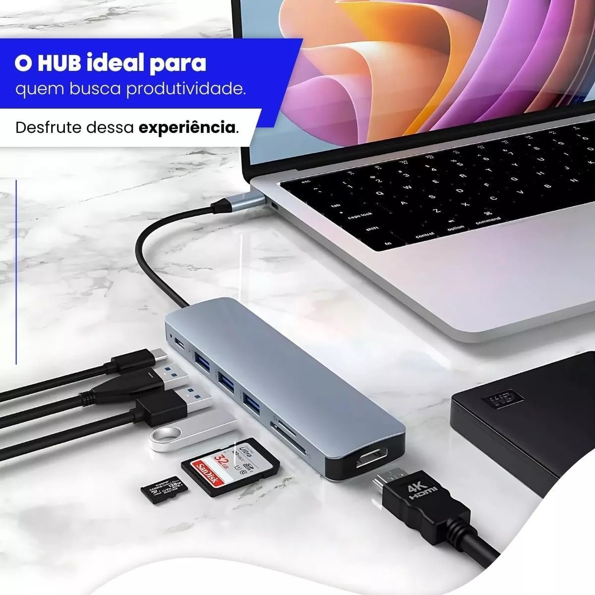 Adaptador Hub 7 em 1 USB-C Premium com Saída HDMI 4K a 60Hz, 7 Portas, USB 3.0, Leitor de Cartão SD, Fonte de Alimentação Tipo C, Carregamento Rápido Multiportas - Imagem 4