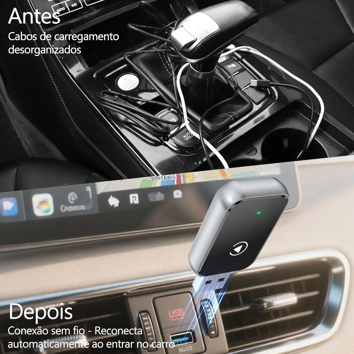 Adaptador CarPlay 2 em 1 e automotivo para Android/iPhone, adaptador Apple CarPlay com fio para sem fio, tamanho com USB/Tipo-C, controle estável e sem atraso. - Imagem 3