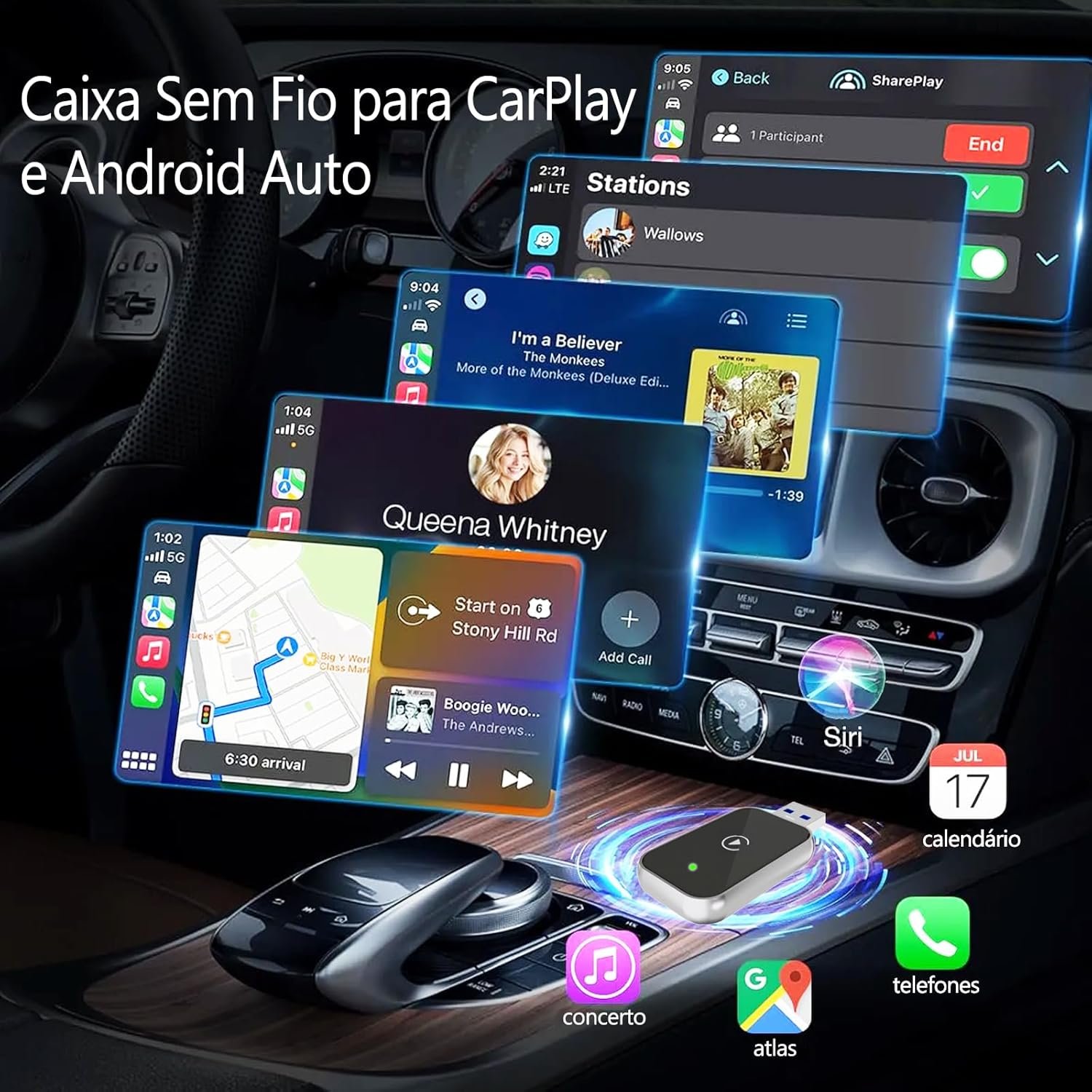 Adaptador CarPlay 2 em 1 e automotivo para Android/iPhone, adaptador Apple CarPlay com fio para sem fio, tamanho com USB/Tipo-C, controle estável e sem atraso. - Imagem 5