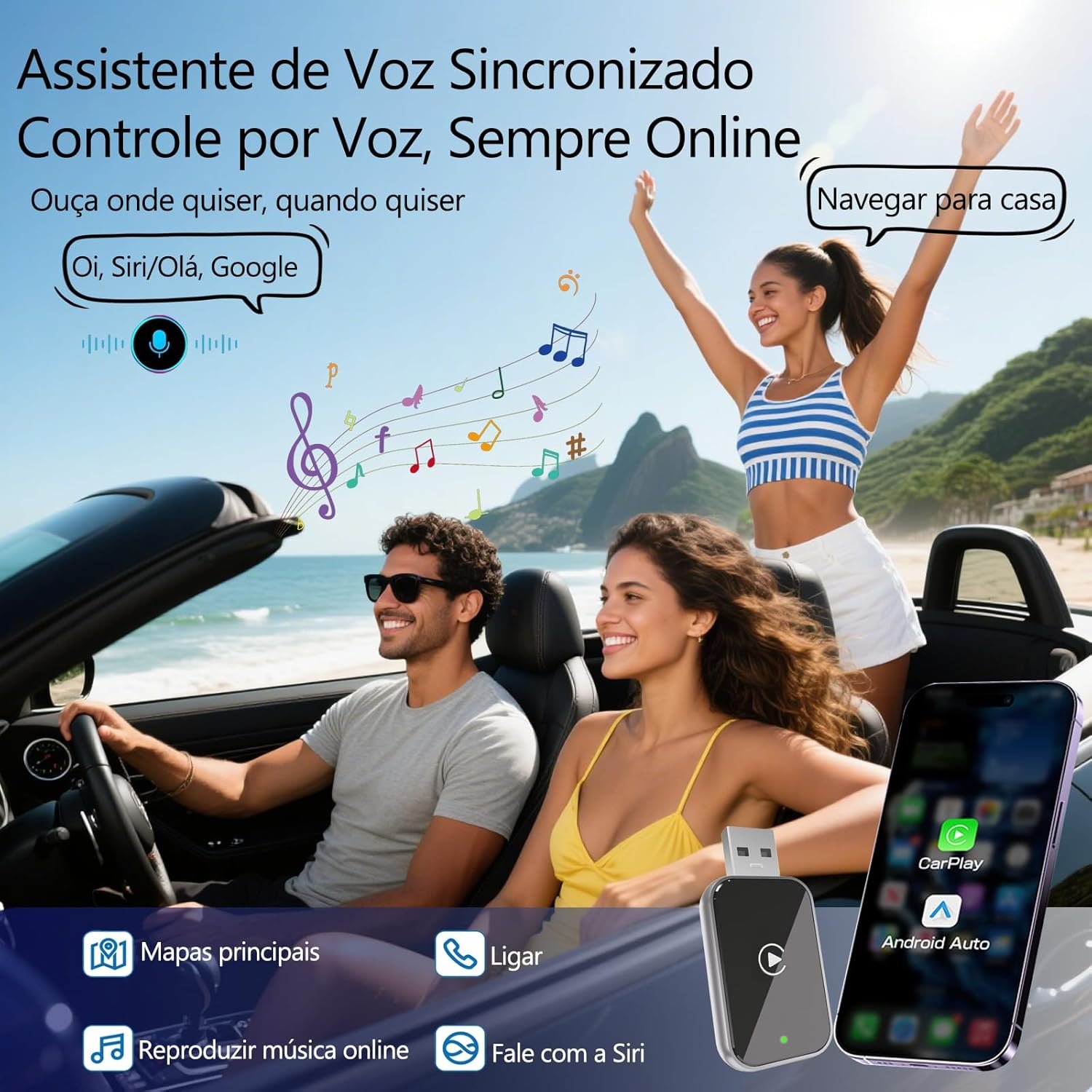 Adaptador CarPlay 2 em 1 e automotivo para Android/iPhone, adaptador Apple CarPlay com fio para sem fio, tamanho com USB/Tipo-C, controle estável e sem atraso. - Imagem 7