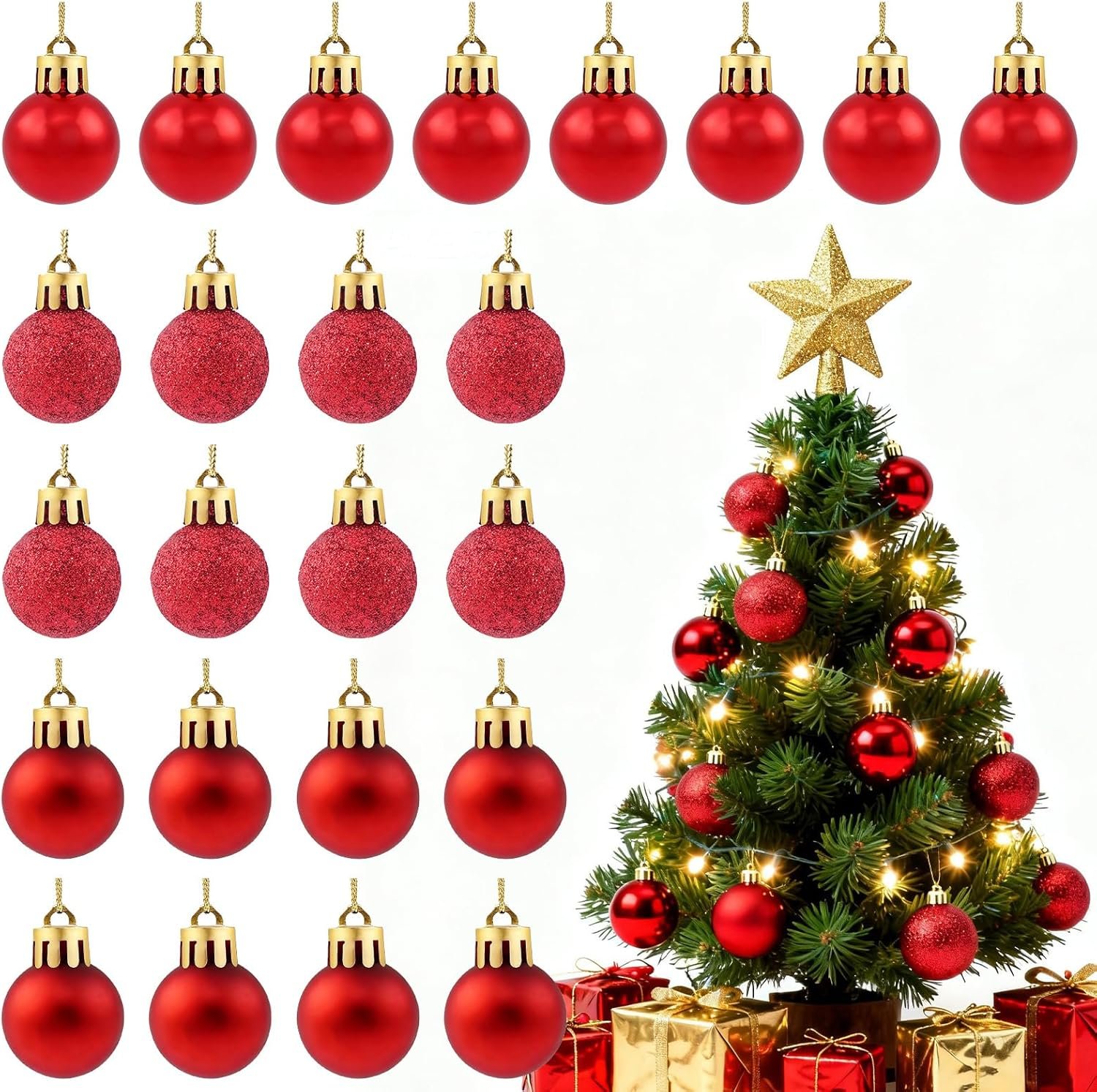 24 peças de mini enfeites de bola de Natal inquebráveis de 2,8 cm – decorações de árvore de Natal pré-amarradas para Natal, Halloween, casamentos e festas (vermelho) 24 peças de mini enfeites de bola de Natal inquebráveis de 2,8 cm – decorações de árvore de Natal pré-amarradas para Natal, Halloween, casamentos e festas (vermelho)