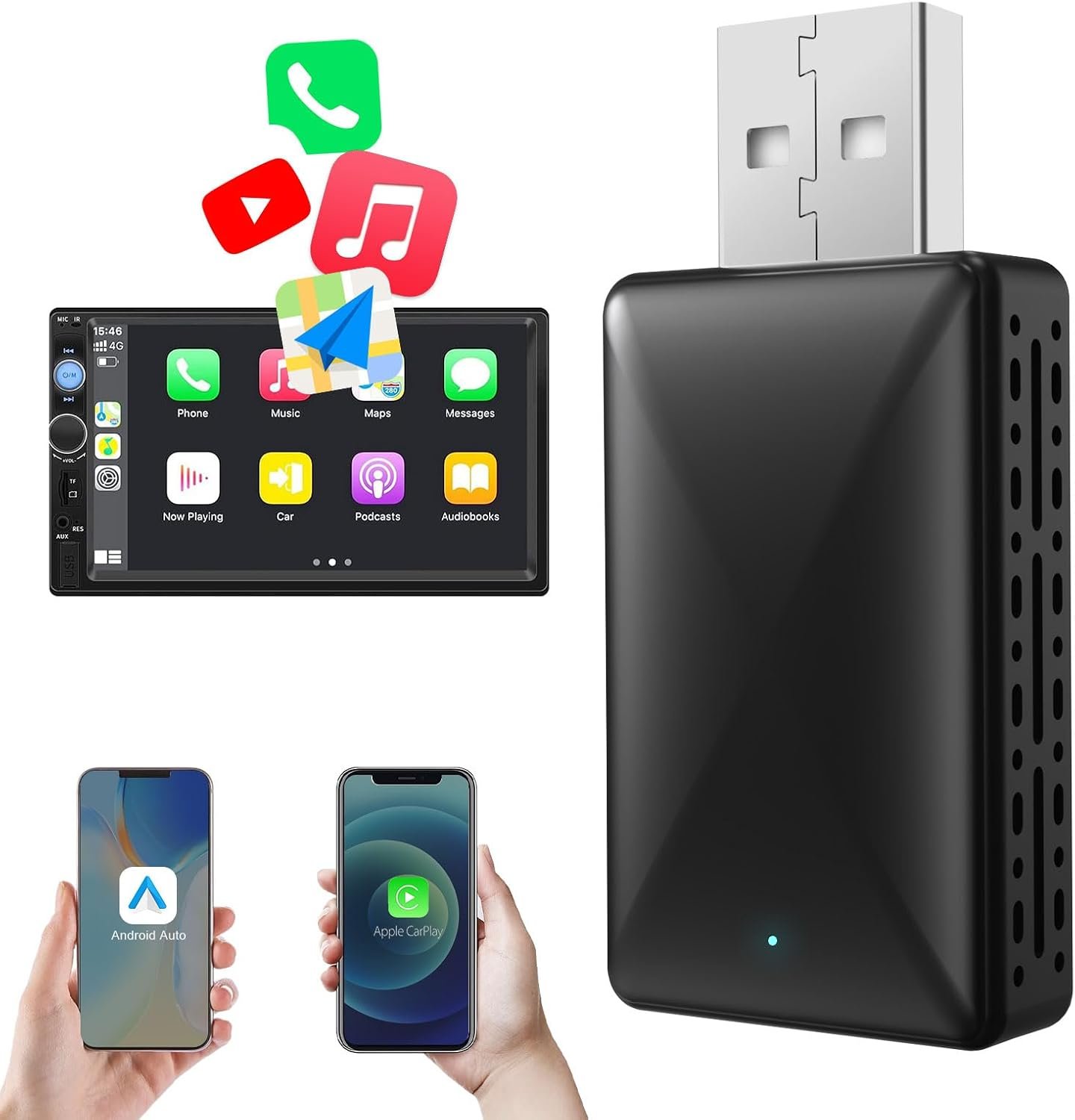 Adaptador CarPlay 2 em 1 e adaptador automotivo para Android – Dongle sem fio Plug & Play rápido e fácil para compatibilidade com Carplay USB A/USB C, conexão rápida, atualização Adaptador CarPlay 2 em 1 e adaptador automotivo para Android – Dongle sem fio Plug & Play rápido e fácil para compatibilidade com Carplay USB A/USB C, conexão rápida, atualização