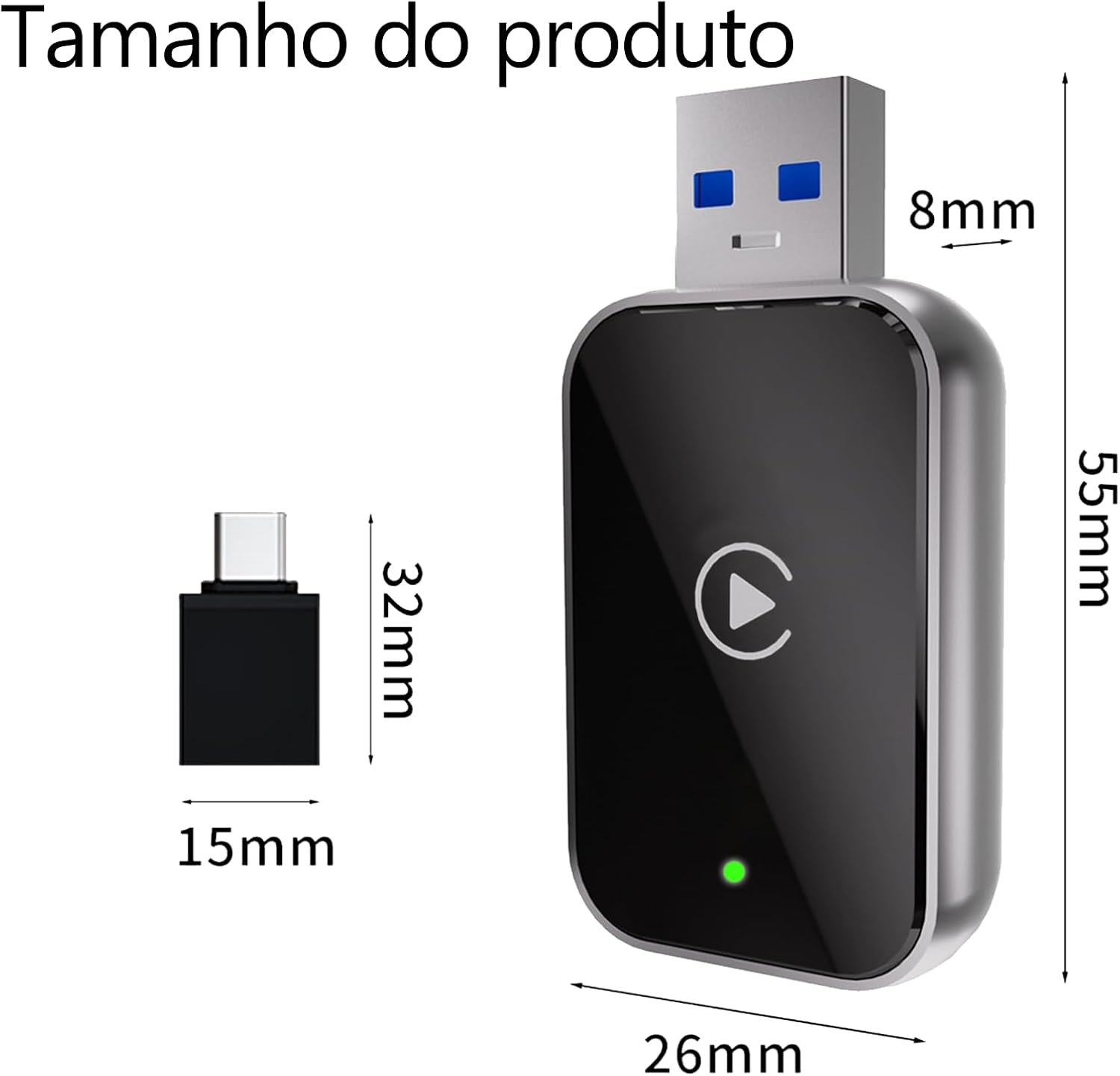 Adaptador CarPlay 2 em 1 e automotivo para Android/iPhone, adaptador Apple CarPlay com fio para sem fio, tamanho com USB/Tipo-C, controle estável e sem atraso. - Imagem 2