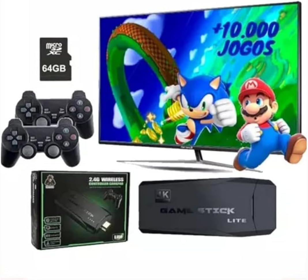 Adp Game Stick Retrô 4K 64gb Original Versão Atualizada – 20 Mil Jogos Com 2 Controles Sem Fio – Smart Video game TV Stick – Game pendrive Adp Game Stick Retrô 4K 64gb Original Versão Atualizada – 20 Mil Jogos Com 2 Controles Sem Fio – Smart Video game TV Stick – Game pendrive