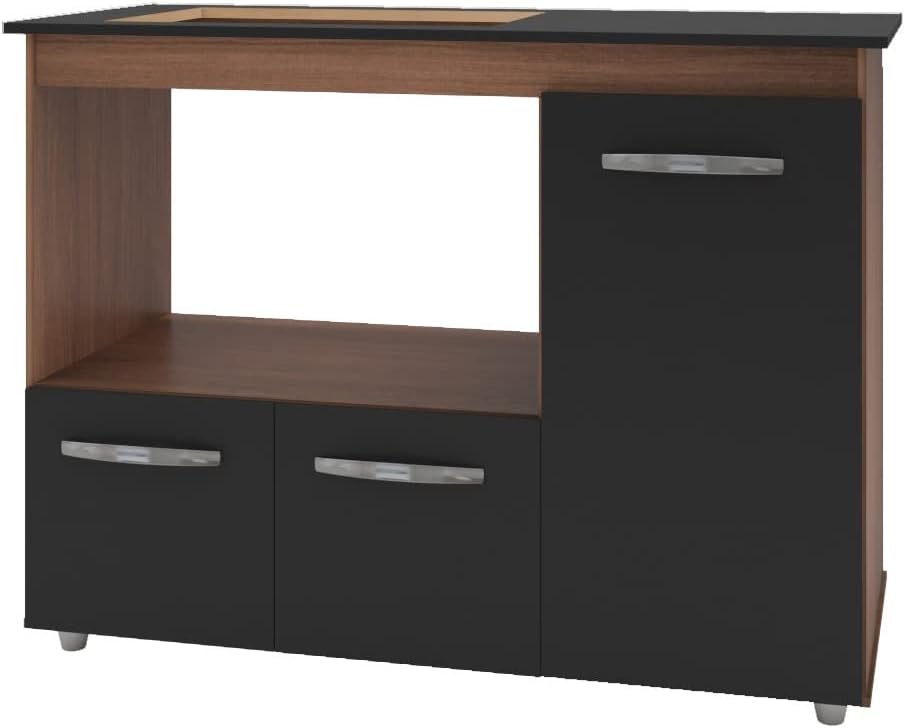 Balcão Gabinete de Cozinha Para Fogão Cooktop 4 bocas e Forno 3 portas Ana Moblis Móveis Savana Frente Preta Balcão Gabinete de Cozinha Para Fogão Cooktop 4 bocas e Forno 3 portas Ana Moblis Móveis Savana Frente Preta