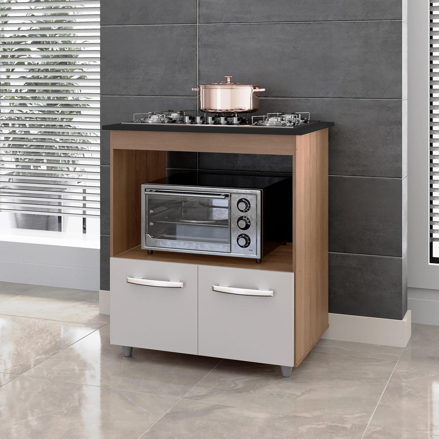 Balcao Para Cooktop Elisa 5 Bocas Para Forno e Microondas Savana Off White Balcao Para Cooktop Elisa 5 Bocas Para Forno e Microondas Savana Off White