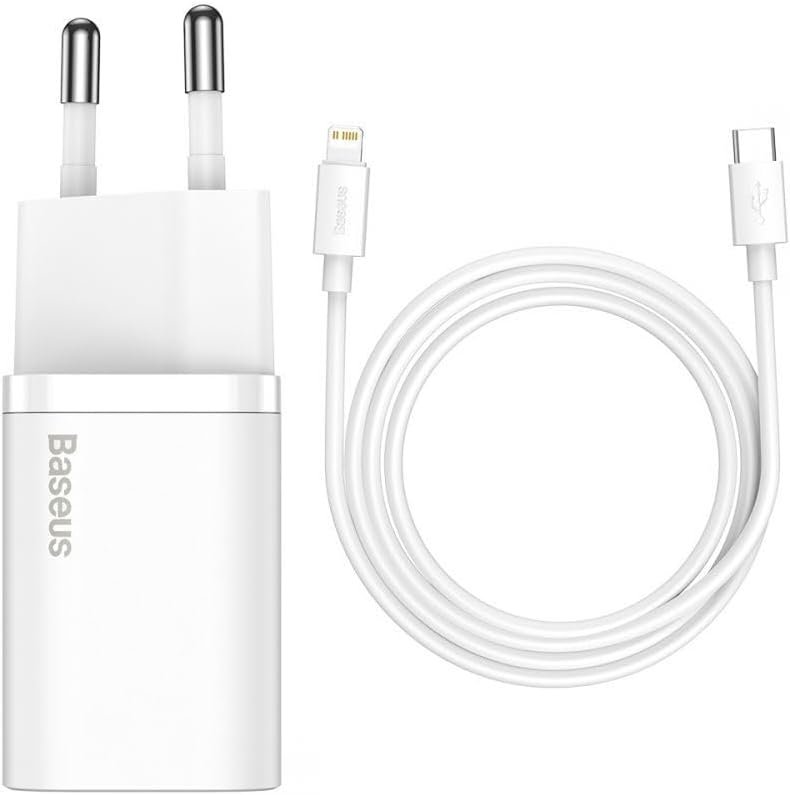 Baseus Kit Carregador Super Si Turbo de 20W/25w Cabo de 1 metro, USB-C para USB-C/USB-C para Lightning, Turbo Pd Android/Iphone/Ipad/notebook (Branco 20W) Baseus Kit Carregador Super Si Turbo de 20W/25w Cabo de 1 metro, USB-C para USB-C/USB-C para Lightning, Turbo Pd Android/Iphone/Ipad/notebook (Branco 20W)