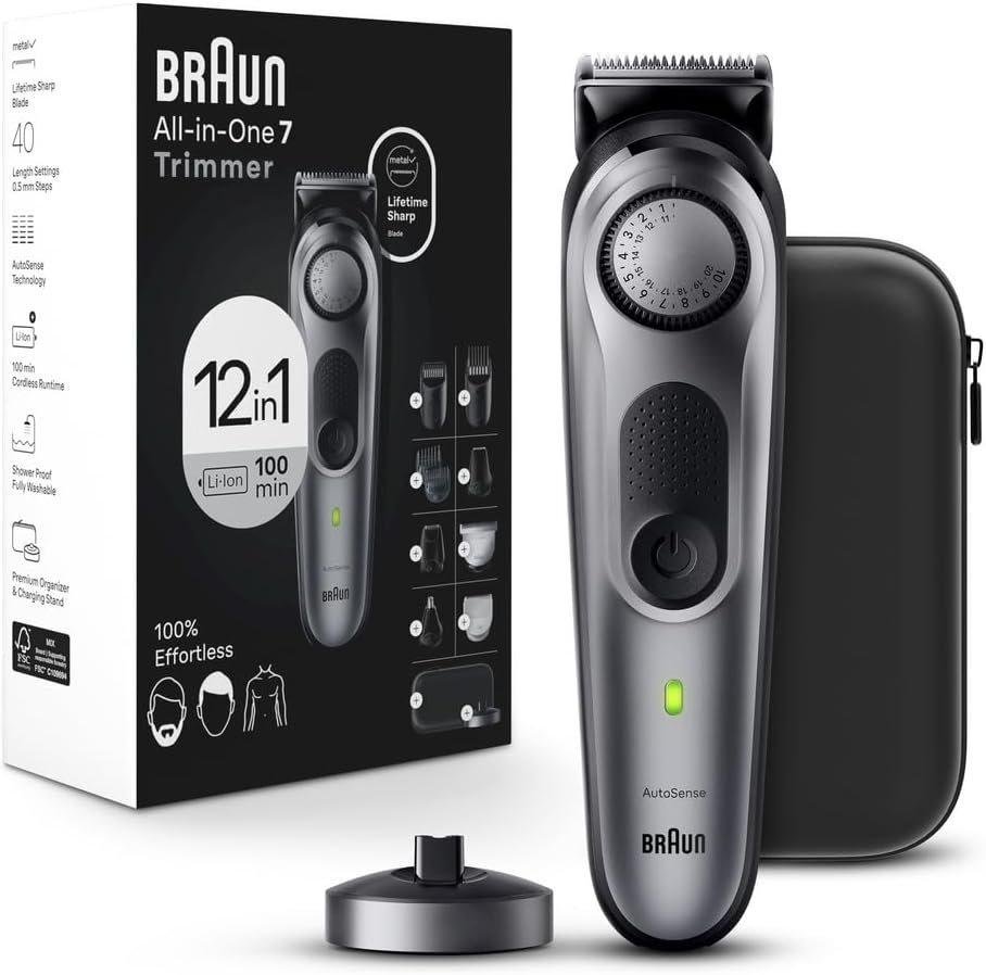 Braun Kit de estilo tudo-em-um série 7 7440, presentes de Natal para homens, kit de barbear com aparador 12 em 1 para barba, corpo, paisagem, cortadores de cabelo e mais Braun Kit de estilo tudo-em-um série 7 7440, presentes de Natal para homens, kit de barbear com aparador 12 em 1 para barba, corpo, paisagem, cortadores de cabelo e mais