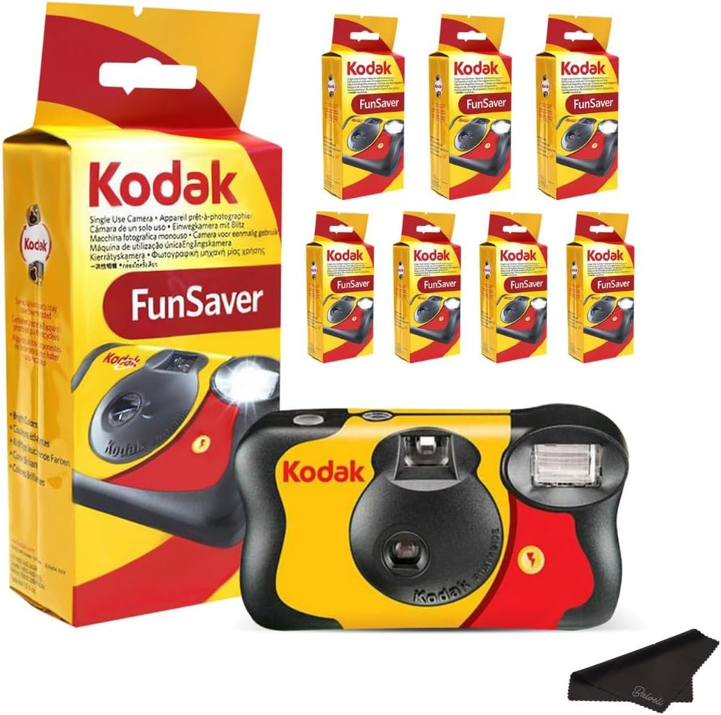 Câmera Descartável Kodak Funsaver, 7 Unidades, 27 Poses – Câmera de Filme 35mm com Pano de Microfibra Premium Balveli Câmera Descartável Kodak Funsaver, 7 Unidades, 27 Poses – Câmera de Filme 35mm com Pano de Microfibra Premium Balveli