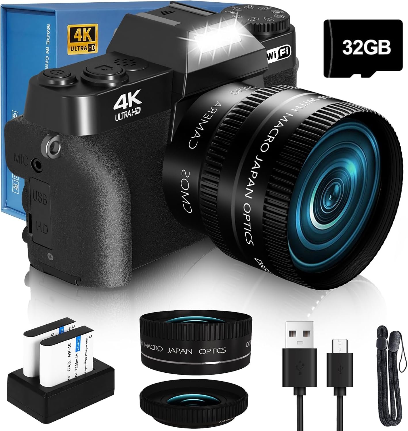 Câmera digital VJIANGER 2024 para fotografia, vlog e YouTube com WiFi, tela giratória de 180°, zoom digital de 16x, lente de 52 mm, 2 baterias, cartão Micro SD de 32 GB (preto) Câmera digital VJIANGER 2024 para fotografia, vlog e YouTube com WiFi, tela giratória de 180°, zoom digital de 16x, lente de 52 mm, 2 baterias, cartão Micro SD de 32 GB (preto)
