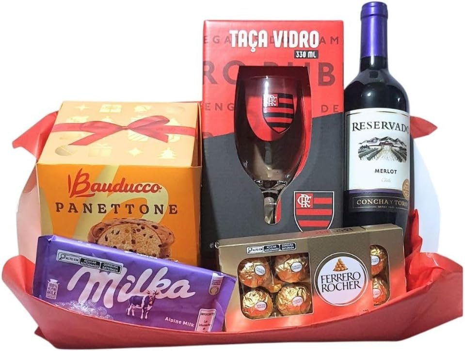 Cesta Natal Times de Futebol com Panetone Taça Vinho Ferrero (Flamengo) Cesta Natal Times de Futebol com Panetone Taça Vinho Ferrero (Flamengo)