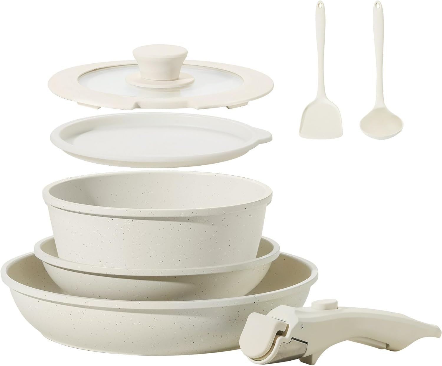 Conjunto De 8 Panelas E Frigideiras Cerâmica, Antiaderentes, Com Alça Removível, Cozinha Por Indução Próprio Para Forno, Rápida, Empilháveis