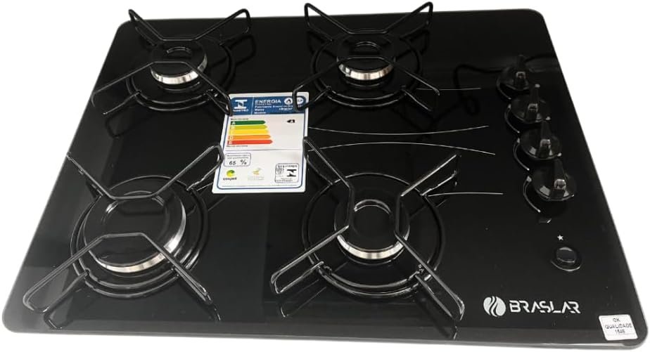 Cooktop A Gás 4 Bocas Braslar Pop Automático Preto Bivolt