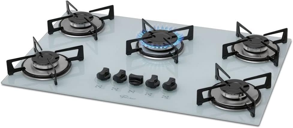 FISCHER COOKTOP À GÁS 5 BOCAS MESA VIDRO BRANCA BIVOLT 1642-6986