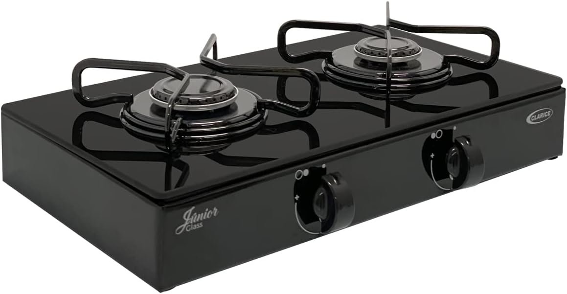 Fogão a Gás portátil Clarice Junior 2 Bocas glass preto Fogão a Gás portátil Clarice Junior 2 Bocas glass preto