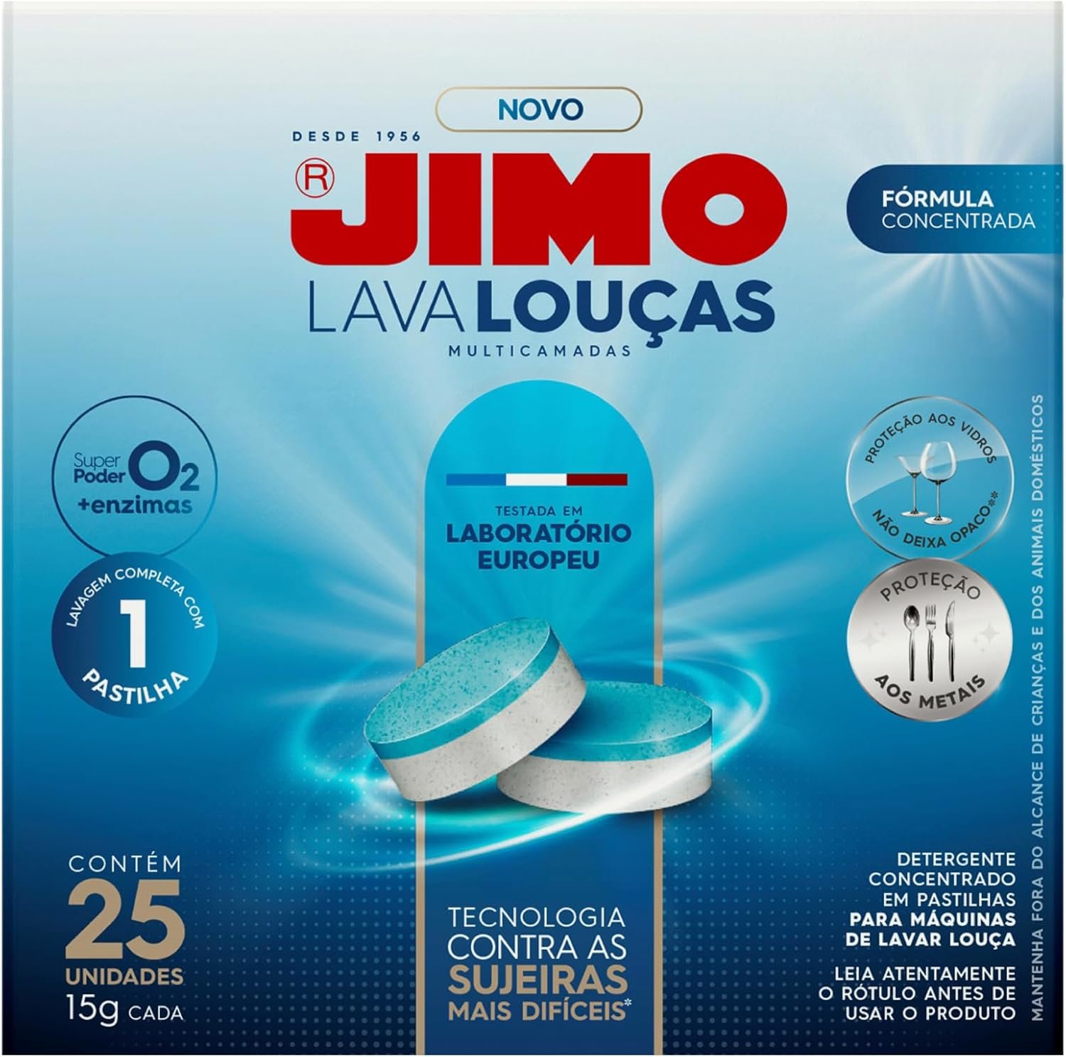 JIMO Lava Louça Multicamadas Detergente Concentrado para Máquinas de Lavar Louças Desengordurante Mais Brilho e Proteção às Louças 25 pastilhas