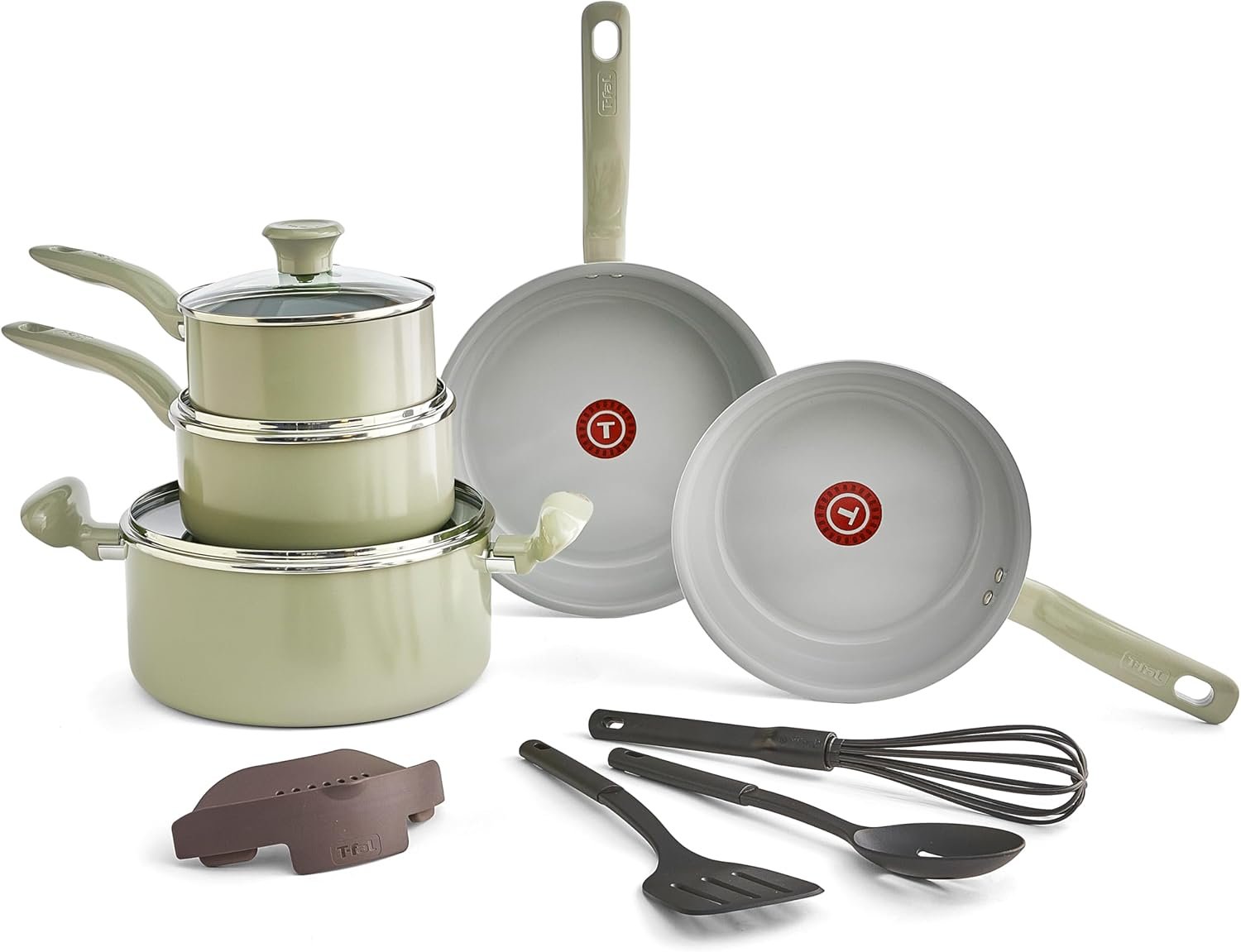 Jogo de Panelas Tefal Recycled Ceramic Verde 9 Peças – Revestimento Cerâmico Antiaderente Livre de PFOA, Alumínio 100% Reciclado, Thermo-Sinal e Acessórios Inclusos