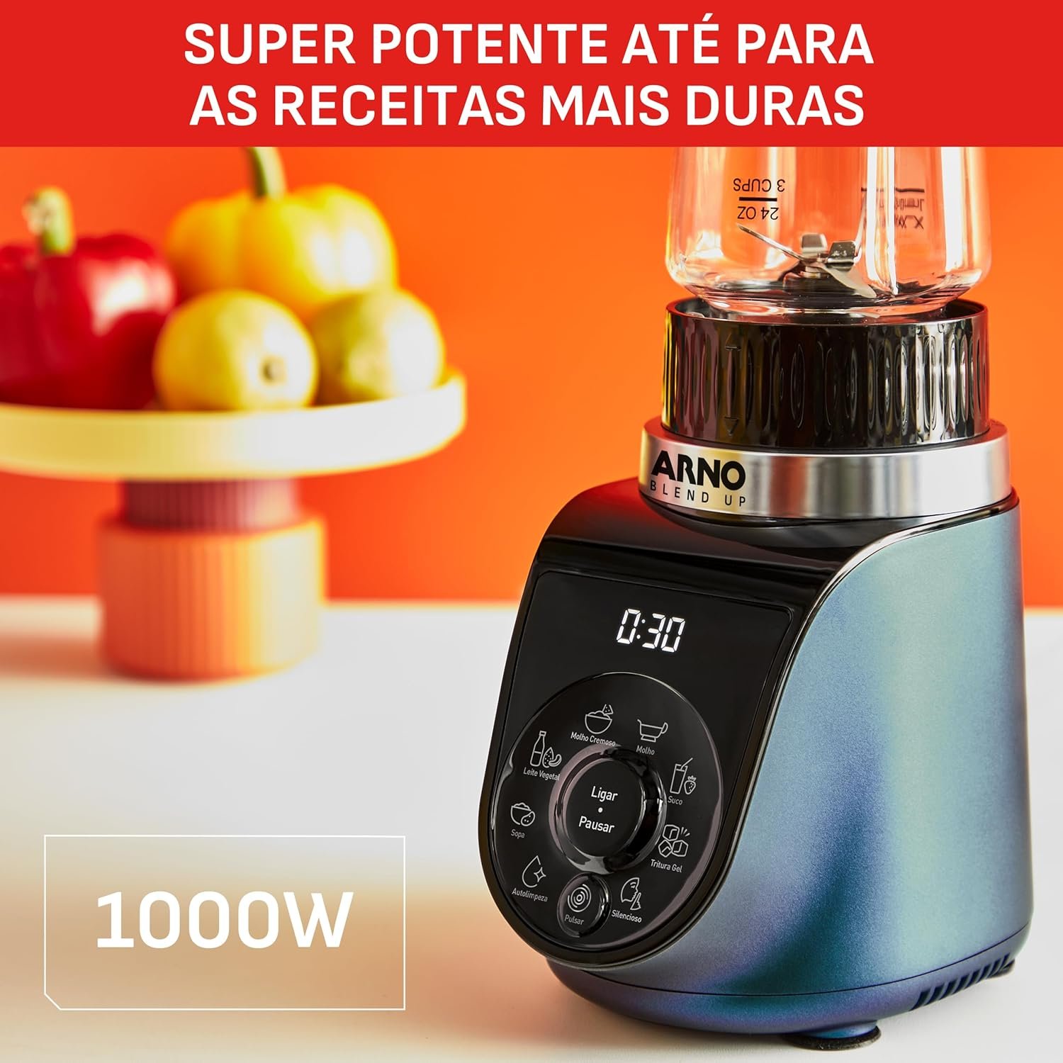 Liquidificador Arno Blend Up UP00, 1000W, Azul, com 2 Copos Inquebráveis Tritan 400ml e 700ml, 8 Funções, Tecnologia Powerlix, Ideal para Smoothies e Shakes, 220V