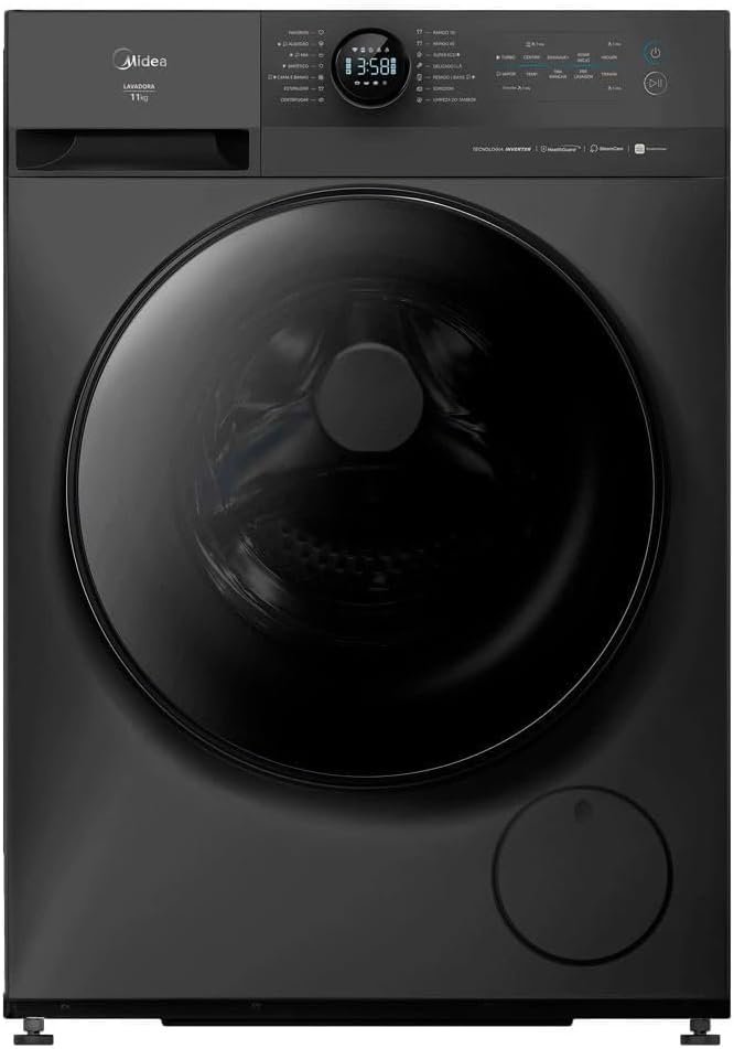 MÁQUINA DE LAVAR ROUPAS MIDEA 11KG INVERTER HEALTHGUARD WI-FI TITANIUM MF201W110WB 127V