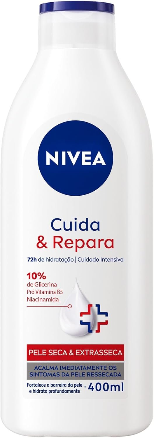 NIVEA Hidratante Corporal Cuida & Repara 400ml – 72h de hidratação, cuidado intensivo que fortalece a barreira da pele.