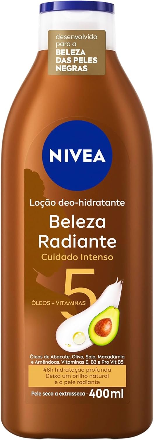 NIVEA Hidratante Desodorante Beleza Radiante Cuidado Intenso 400ml – Desenvolvido especialmente para a beleza da pele negra, ajuda na reparação das áreas ressecadas
