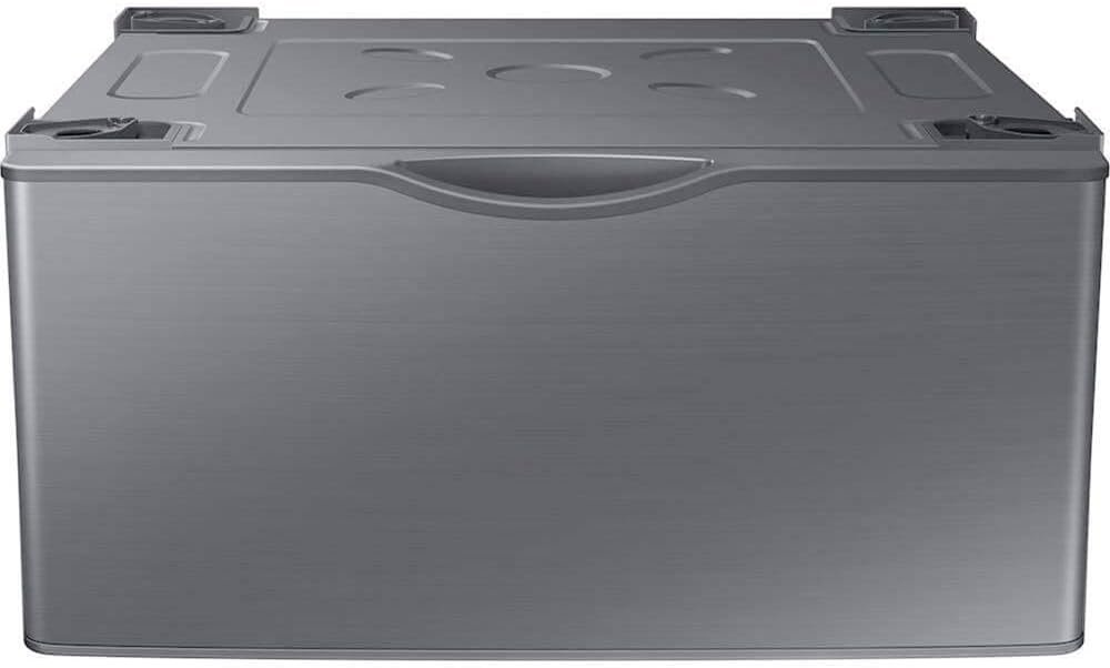 SAMSUNG Suporte com pedestal para máquina de lavar e secadora, 68 cm (27 polegadas), com gaveta de armazenamento de roupa, aço inoxidável, WE402NP/A3, platina