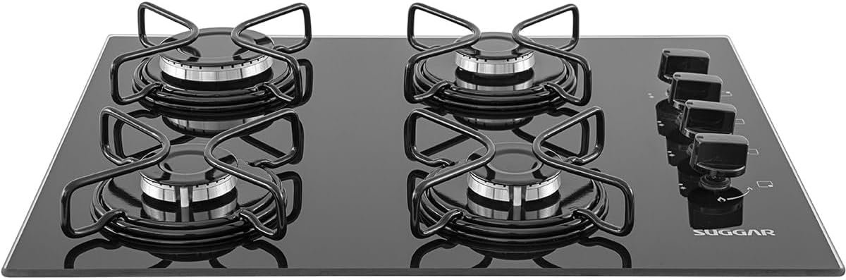 SUGGAR COOKTOP VIDRO PRETO 4 QUEIMADORES ESMALTADOS DIFERENTES TAMANHOS FG4004AVP