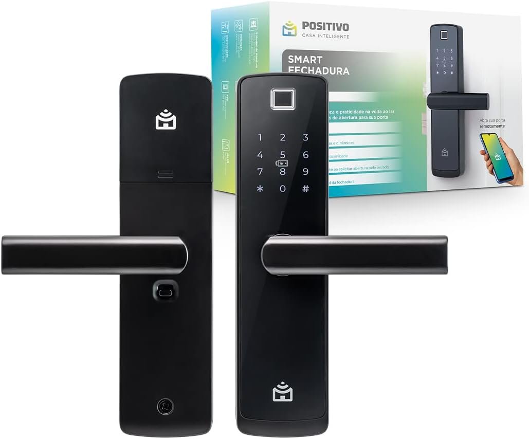 Smart Fechadura Digital Wi-Fi de Embutir Positivo Casa Inteligente, Abertura por Senha, Biometria, Tag, Chave e Aplicativo, Preta com Maçaneta Smart Fechadura Digital Wi-Fi de Embutir Positivo Casa Inteligente, Abertura por Senha, Biometria, Tag, Chave e Aplicativo, Preta com Maçaneta