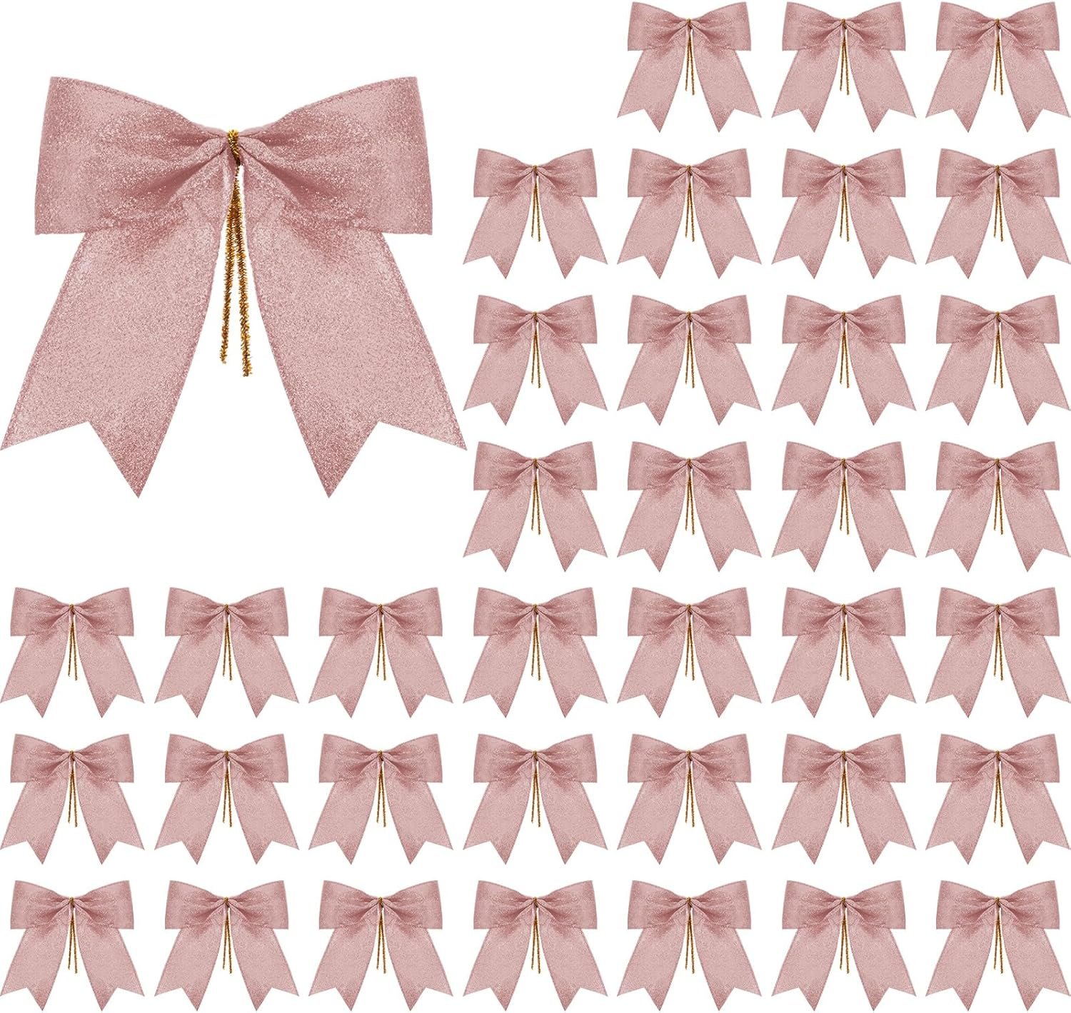 Sumind 36 peças de laços com glitter de árvore de Natal rosa em ouro rosa, 18 x 17 cm, laço de laço torcido para sacos de presente, cesta de embrulho de casamento, aniversário, dia dos namorados Sumind 36 peças de laços com glitter de árvore de Natal rosa em ouro rosa, 18 x 17 cm, laço de laço torcido para sacos de presente, cesta de embrulho de casamento, aniversário, dia dos namorados