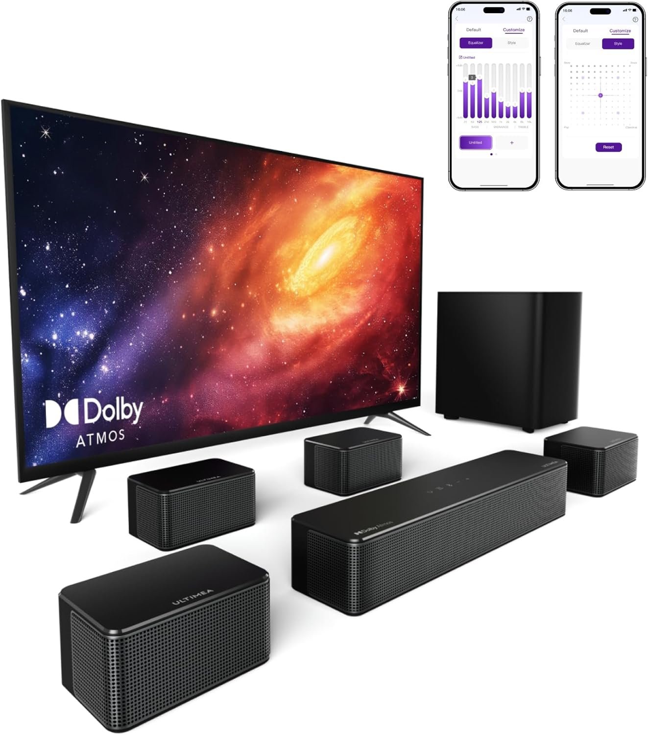 ULTIMEA Soundbar 7.1 Canal com Dolby Atmos, Sistema Home Theater 3D Surround, Controle por App, Subwoofer Sem Fio e 4 Alto-Falantes com Cabo, 460W, Bluetooth 5.3, 6 Modos EQ, Poseidon D80 ULTIMEA Soundbar 7.1 Canal com Dolby Atmos, Sistema Home Theater 3D Surround, Controle por App, Subwoofer Sem Fio e 4 Alto-Falantes com Cabo, 460W, Bluetooth 5.3, 6 Modos EQ, Poseidon D80