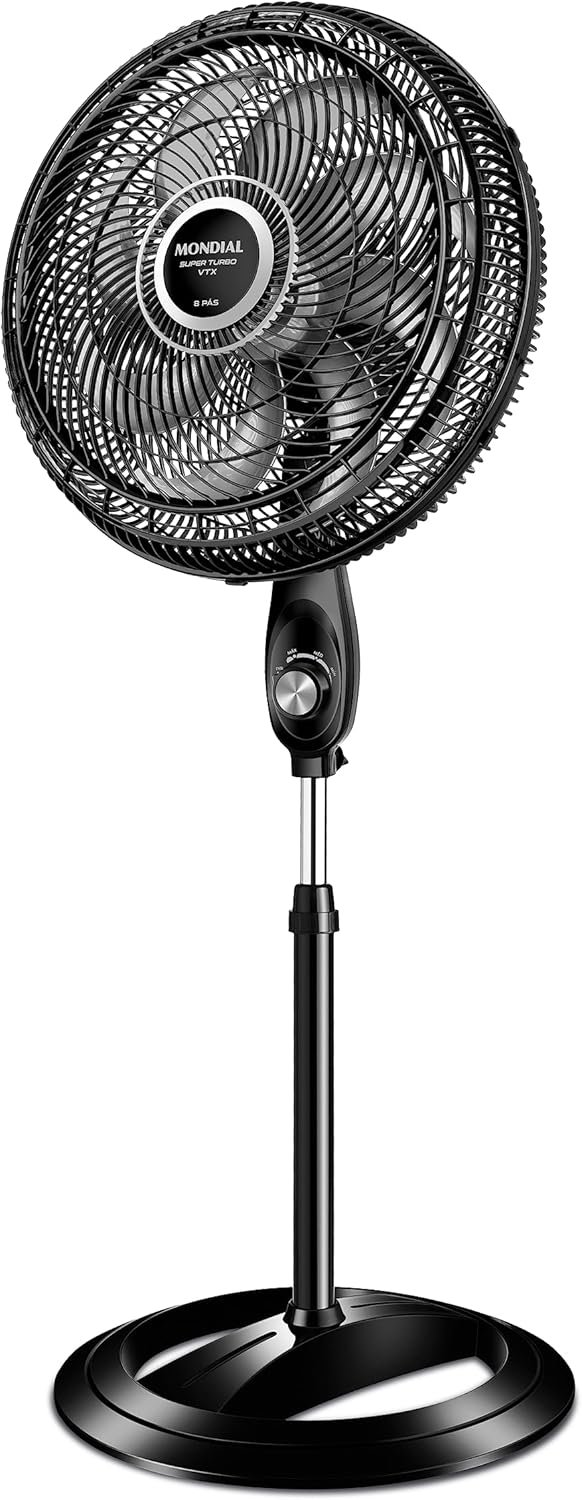 Ventilador Coluna 40cm Super Turbo 8 Pás, Mondial, Preto/Prata, 140W, 110V – VTX-40C-8P