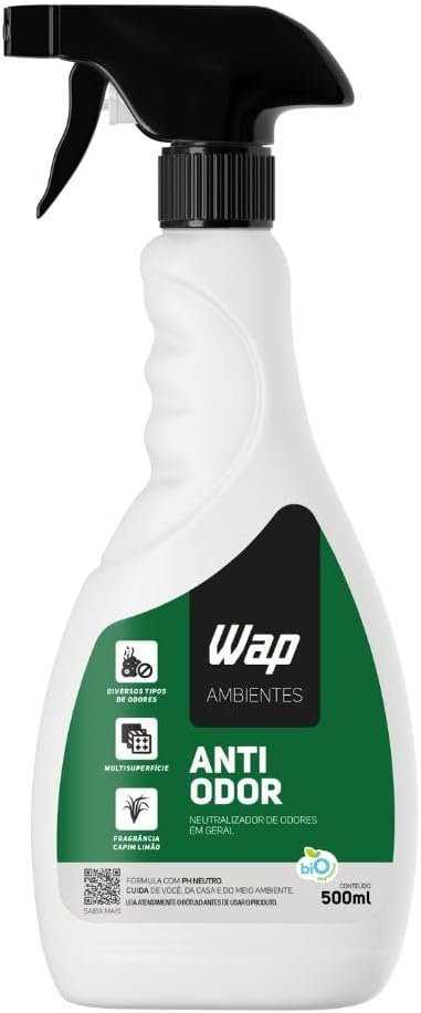 WAP Eliminador e Neutralizador de Odores WAP ANTI ODOR 500ML Controla e Bloqueia Diversos Tipos de Mau Cheiro com Fragrância Capim Limão WAP Eliminador e Neutralizador de Odores WAP ANTI ODOR 500ML Controla e Bloqueia Diversos Tipos de Mau Cheiro com Fragrância Capim Limão