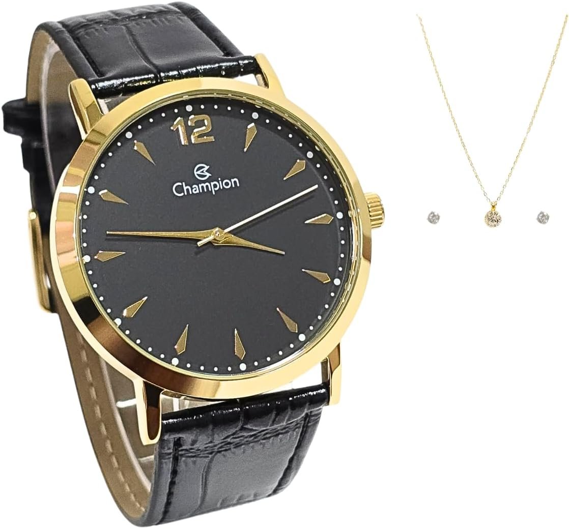 Relógio Feminino Champion Dourado Pulseira de Couro Analógico Original Resistente a água CH22715P Relógio Feminino Champion Dourado Pulseira de Couro Analógico Original Resistente a água CH22715P