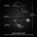 Mouse Gamer Sem Fio Logitech G PRO X SUPERLIGHT com Tecnologia LIGHTSPEED, Ultraleve 63g, 5 Botões Programáveis, Sensor HERO 25K e Bateria Recarregável - Compatível com POWERPLAY - Preto - Imagem 7