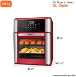 MONDIAL Fritadeira Air Fryer Forno Oven 12L, Vermelho/Inox, 2000W, 110V - AFON-12L-RI - Imagem 8