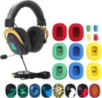 Headset Gamer Redragon Harry Potter Zeus Hogwart’s RGB Special Edition Preto e Dourado Surround 7.1 Virtual com Kit de Customização HP-510 RGB - Imagem 7