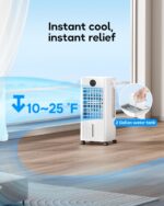 Ar condicionado portátil, refrigerador de ar evaporativo sem janelas com controlo remoto, 3 velocidades, temporizador de 12 horas, refrigerador oscilante para câmara, sala de estar, cor - Imagem 3