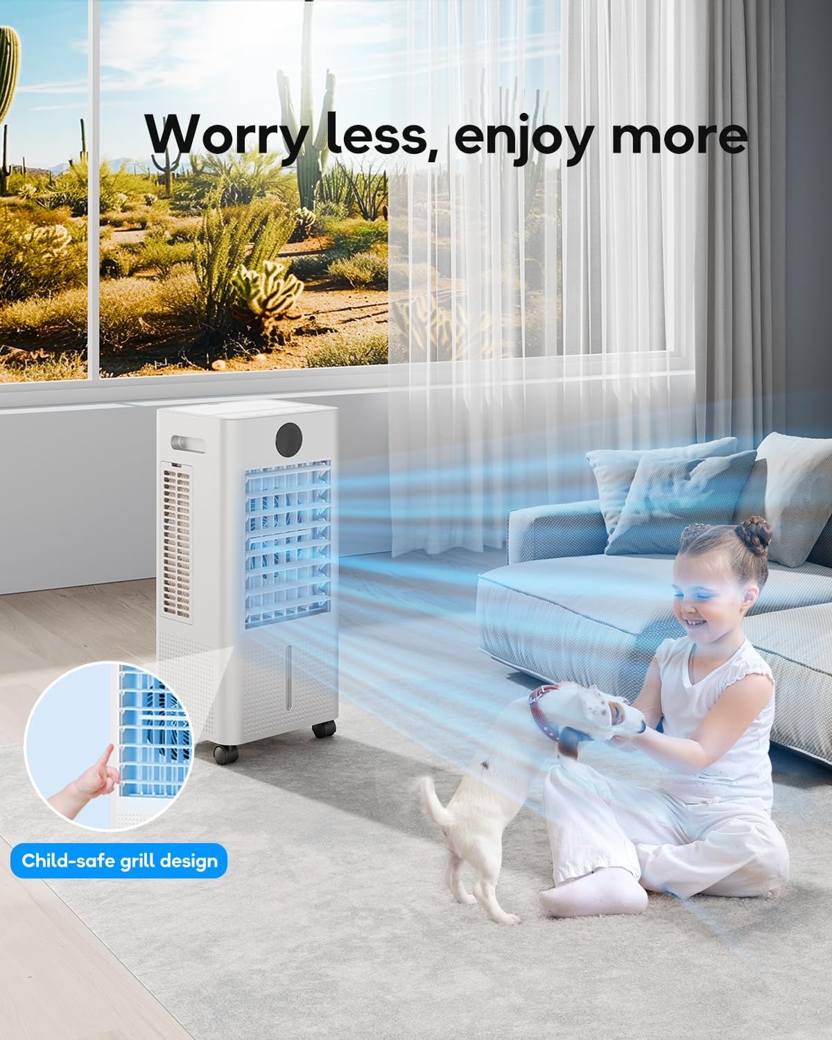 Ar condicionado portátil, refrigerador de ar evaporativo sem janelas com controlo remoto, 3 velocidades, temporizador de 12 horas, refrigerador oscilante para câmara, sala de estar, cor - Imagem 6