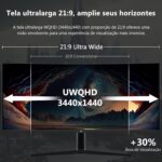 Monitor Gamer Curvo Ultrawide 34 polegadas Z-Edge, 165Hz, 1 ms, 21:9, 3440x1440 WQHD R1500, FreeSync, HDMI 2.0/DP 1.4, Ajuste de Inclinação/giro/altura, Sem Bordas - Imagem 3