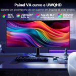 Monitor Gamer Curvo Ultrawide 34 polegadas Z-Edge, 165Hz, 1 ms, 21:9, 3440x1440 WQHD R1500, FreeSync, HDMI 2.0/DP 1.4, Ajuste de Inclinação/giro/altura, Sem Bordas - Imagem 4