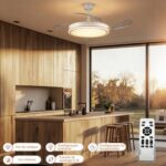 Ventilador de Teto com Luz LED de 42 Polegadas, Branco Ventilador de Teto Retrátil com Luz Possui Controle Remoto, Ideal para Quartos, Salas de Estar e Salas de Jantar - Imagem 3