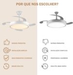 Ventilador de Teto com Luz LED de 42 Polegadas, Branco Ventilador de Teto Retrátil com Luz Possui Controle Remoto, Ideal para Quartos, Salas de Estar e Salas de Jantar - Imagem 5