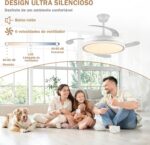 Ventilador de Teto com Luz LED de 42 Polegadas, Branco Ventilador de Teto Retrátil com Luz Possui Controle Remoto, Ideal para Quartos, Salas de Estar e Salas de Jantar - Imagem 6