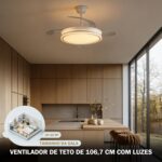 Ventilador de Teto com Luz LED de 42 Polegadas, Branco Ventilador de Teto Retrátil com Luz Possui Controle Remoto, Ideal para Quartos, Salas de Estar e Salas de Jantar - Imagem 8