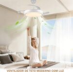 Ventilador de Teto com Luz LED de 42 Polegadas, Branco Ventilador de Teto Retrátil com Luz Possui Controle Remoto, Ideal para Quartos, Salas de Estar e Salas de Jantar - Imagem 9