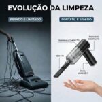 Aspirador de Pó Portátil 2 em 1 Sem Fio – Sucção Potente e Soprador de Ar, Recarregável USB com Filtro Lavável, Ideal para Carro, Casa, Escritório e Teclado - Imagem 8