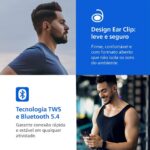 PHILIPS, Fone de Ouvido Sem Fio TWS, TAQ2000BK/00, Bluetooth, Design Aberto Ear-Clip, Com Microfone, Até 28 horas de bateria, iPX4, Preto - Imagem 6