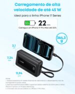 Anker Zolo Carregador Portátil, Power Bank 20000mAh, Carregamento Rápido até 45W, Cabos USB-C Duplos Integrados, para iPhone 17/16/15/Samsung/Xiaomi/Motorola/iPad/MacBook Air, Preto - Imagem 4